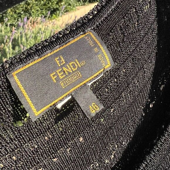 Fendi Crochet Black Top Women’s Small Medium Vintage Knit - Picture 2 of 7